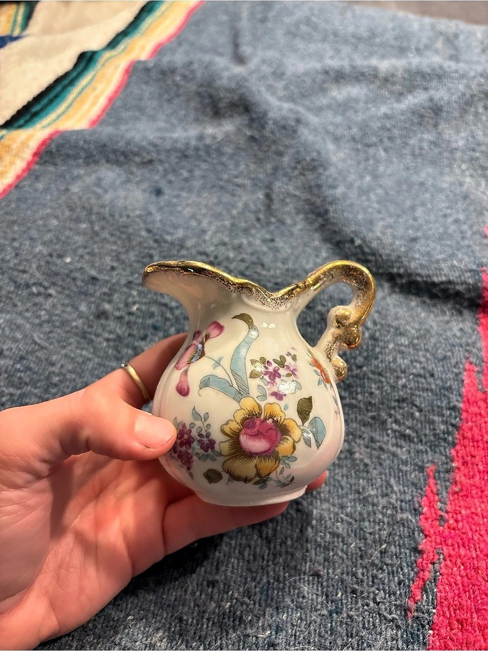 Floral Ceramic Cream & Pink Pitcher